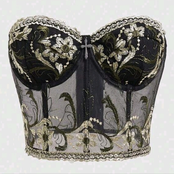 Tops - Elegant Black and Gold Embroidered Bustier